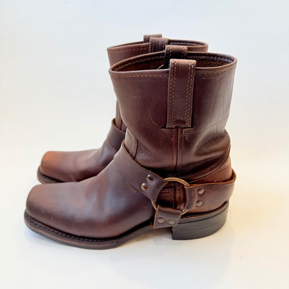 Women’s Vintage Frye Brown Harness Square toe Motorcycle Boots
